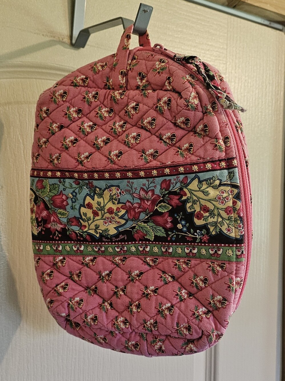 Quilted Cotton Vera Bradley Retired Pink Pansy Floral Patern Lined Cosmetic Bag